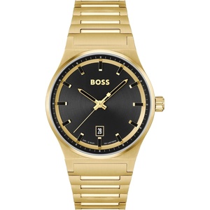BOSS Men’s Candor Yellow Gold Ionic Plated Stainless Steel Case and Link Bracelet, Contemporary Design for Everyday Wear, Three-Hand Watch, Model (1514077)