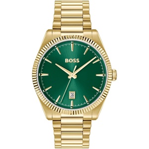 BOSS Men’s Cheswick Link Bracelet Dress Watch, 39mm(Gold Plated-Green)
