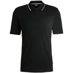 BOSS Men’s Color Tipping Zipper Polo Shirt(Black Olive)