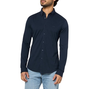BOSS Men’s Garment Dyed Jersey Button Down Shirt(Midnight Zone)