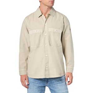 BOSS Men’s Garment Dyed Twill Overshirt(Stone Beige)