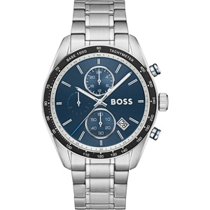BOSS Men’s Grand Prix Watch, Chronograph Movement, Stainless Steel Case, Bracelet or Strap, Gift for Him(Silver)