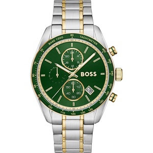 BOSS Men’s Grand Prix Watch, Chronograph Movement, Stainless Steel Case, Bracelet or Strap, Gift for Him(Two Tone)