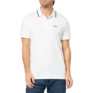 BOSS Men’s Iconic Stripe Collar Polo Shirt(Beaming White)