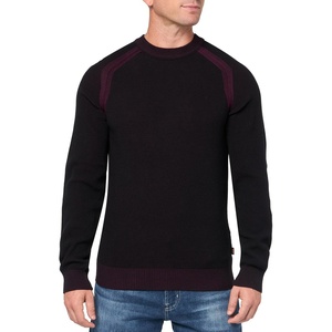BOSS Men’s Lightweight Ribbed Cotton Blend Pullover Sweater(Black Cloud)