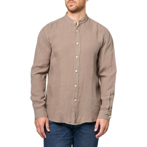 BOSS Men’s Linen Mandarin Collar Button Down Shirt(Smoke Rust)
