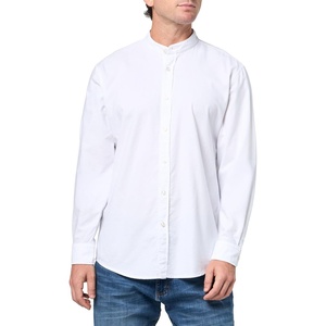 BOSS Men’s Linen Mandarin Collar Button Down Shirt(White Gloss)