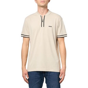 BOSS Men’s Pariq Zip Collar Polo Shirt(White Cream)