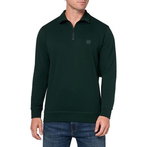 BOSS Men’s Patch Logo French Terry Quarter Zip Up Sweatshirt(Dark Forest Green)