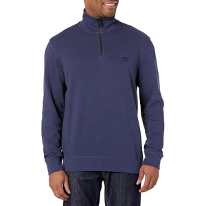 BOSS Men’s Patch Logo French Terry Quarter Zip Up Sweatshirt(Deep Navy Blue)