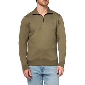 BOSS Men’s Patch Logo French Terry Quarter Zip Up Sweatshirt(Kalamata Green)