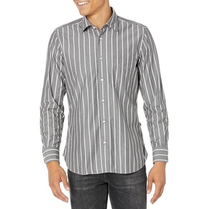 BOSS Men’s Patterned Soft Cotton Button Down Shirt(Asphault Grey Stripe)