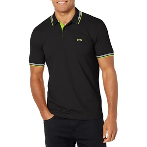 BOSS Men’s Paul Modern Essential Polo(Black Solid / Bright Lime)