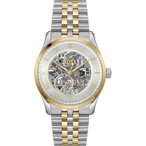 BOSS Men’s Principle Automatic Watch – Stainless Steel Case, Japanese Movement, 42 Hour Power Reserve, Skeleton Dial, Exhibition Case Back – Luxury Timepiece, Gift for Him(Two Tone)