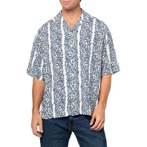 BOSS Men’s Printed Viscose Short Sleeve Button Down Shirt(Powder White)