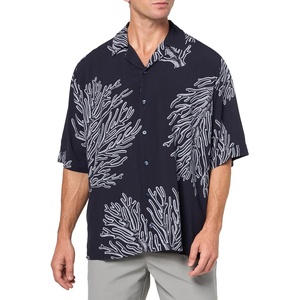 BOSS Men’s Printed Viscose Short Sleeve Button Down Shirt(Premium Navy)