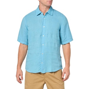 BOSS Men’s Regular Fit Cotton Oxford Short-Sleeve Shirt(Niagara Blue)