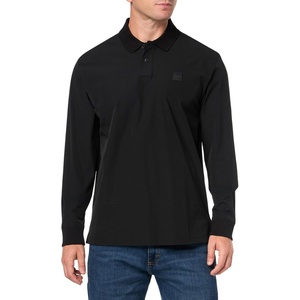 BOSS Men’s Rubber Square Logo Knit Collar Pullover Shirt(Black Sky)