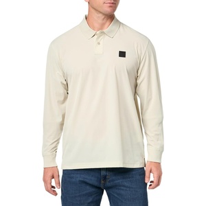 BOSS Men’s Rubber Square Logo Knit Collar Pullover Shirt(Dessert Beige)