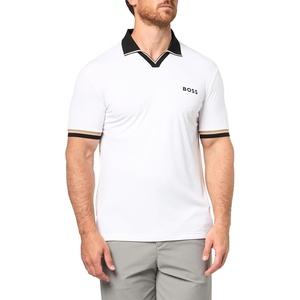 BOSS Men’s Serve Tennis Open Collar Polo Shirt(White Crema)