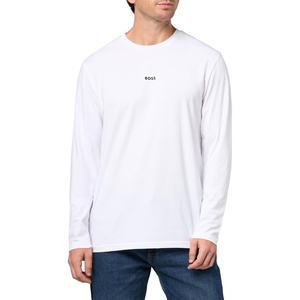 BOSS Men’s Small Chest Logo Regular Fit Long Sleeve Cotton Shirt(Beaming White)