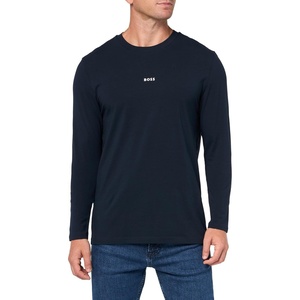 BOSS Men’s Small Chest Logo Regular Fit Long Sleeve Cotton Shirt(Blueberry Blue)