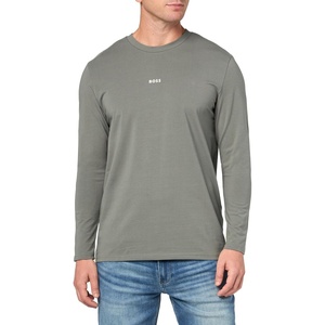 BOSS Men’s Small Chest Logo Regular Fit Long Sleeve Cotton Shirt(Fossil Grey)