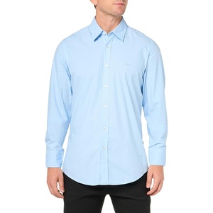BOSS Men’s Solid Cotton Garment Dyed Button Down Shirt(Chambray Blue)