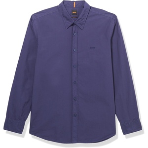 BOSS Men’s Solid Cotton Garment Dyed Button Down Shirt(Dark Night)