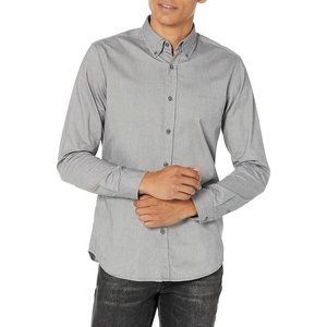 BOSS Men’s Solid Cotton Oxford Button Down Shirt(Asphault Grey)