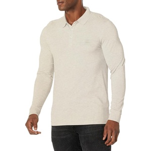 BOSS Men’s Square Patch Logo Slim Fit Long Sleeve Polo Shirt(Creamy Oat)