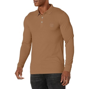 BOSS Men’s Square Patch Logo Slim Fit Long Sleeve Polo Shirt(Dark Khaki Beige)
