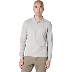 BOSS Men’s Square Patch Logo Slim Fit Long Sleeve Polo Shirt(Magnet)