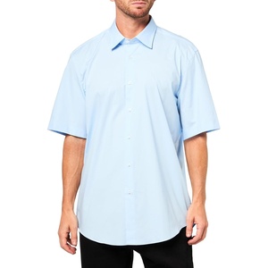 BOSS Men’s Stretch Poplin Short Sleeve Button Down Shirt(Pastel Blue)