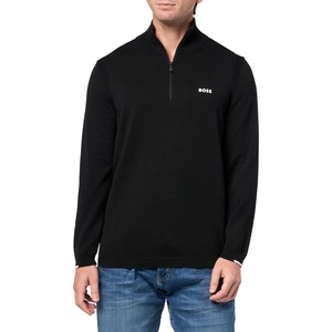 BOSS Men’s Tech Flex Cotton Stretch Quarter Zip Knit Sweater(Black Gloss)