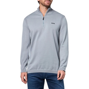 BOSS Men’s Tech Flex Cotton Stretch Quarter Zip Knit Sweater(Tradewinds Grey)