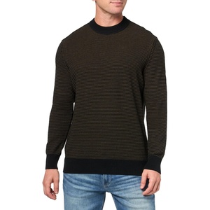 BOSS Men’s Two Tone Cotton Blend Knit Sweater(Black Olive)