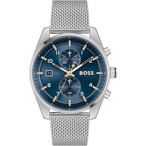 BOSS Skytraveller Men’s 44mm Chronograph Quartz Watch(Blue Silver Mesh)