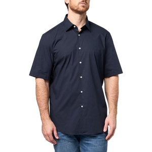 BOSS, Stretch Poplin Short Sleeve Button Down Shirt, Premium Navy, 17.5