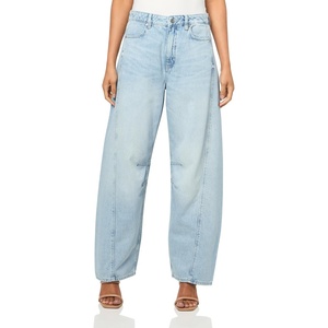 BOSS Women’s Barrel Leg Bleached Denim Jeans(Bleached Blue)