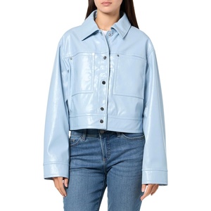BOSS Women’s Cropped Patent Leather Friendly Biker Jacket(Icy Moon)