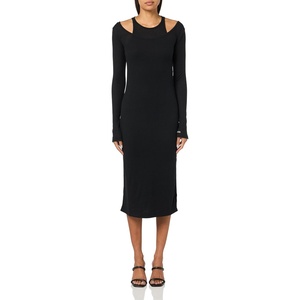 BOSS Women’s Ecna Fitted Mélange Rib Midi Dress(Black Oil)