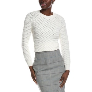 BOSS Women’s Fino Woven Cotton Relaxed Fit Sweater(Oat Milk)