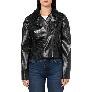 BOSS Women’s Jaby Textured Friendly Leather Cropped Jacket(Croc Black)