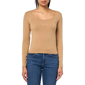 BOSS Women’s Long Sleeve Scoop Neck Shirt(Medium Beige)
