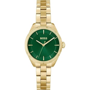 BOSS Women’s Sage Three-Hand Watch, Stainless Steel Case, Textured Dial and Link Bracelet, Gift for Her(Gold Plated)
