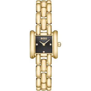 BOSS Women’s Violet Watch, Elegant Curved Design, Sunray Dial, Bracelet, Gift for Her(Gold Plated-Black)