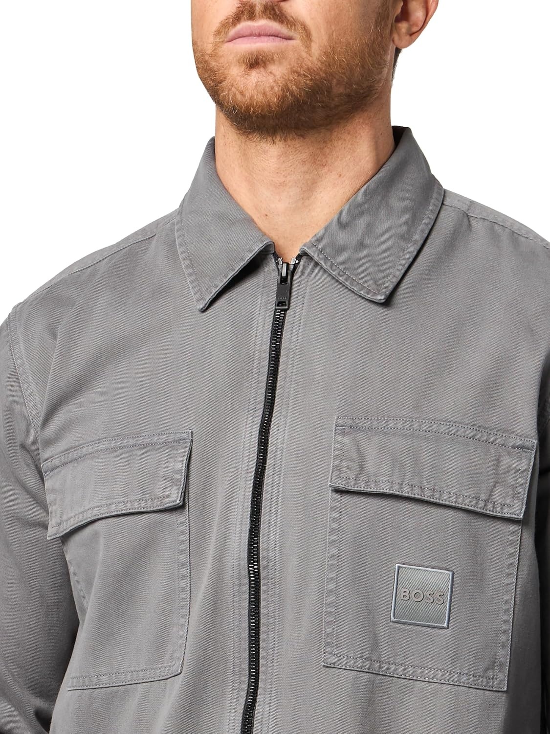 image:imageBOSS Mens Twill Cargo Pocket Zip Up OvershirtFrozen Clay