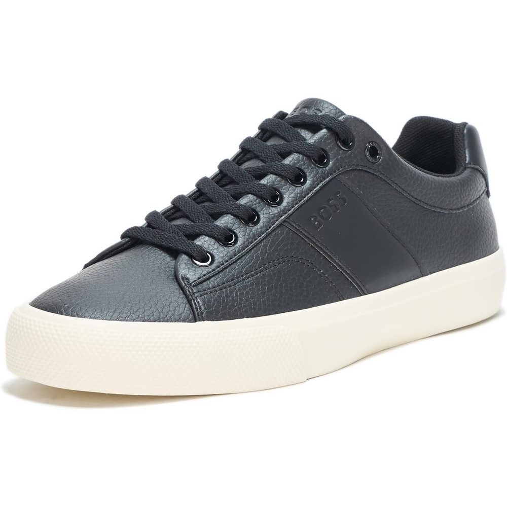 image:imageBOSS Mens Aiden Logo Block Leather Low Top SneakersBlack Olive