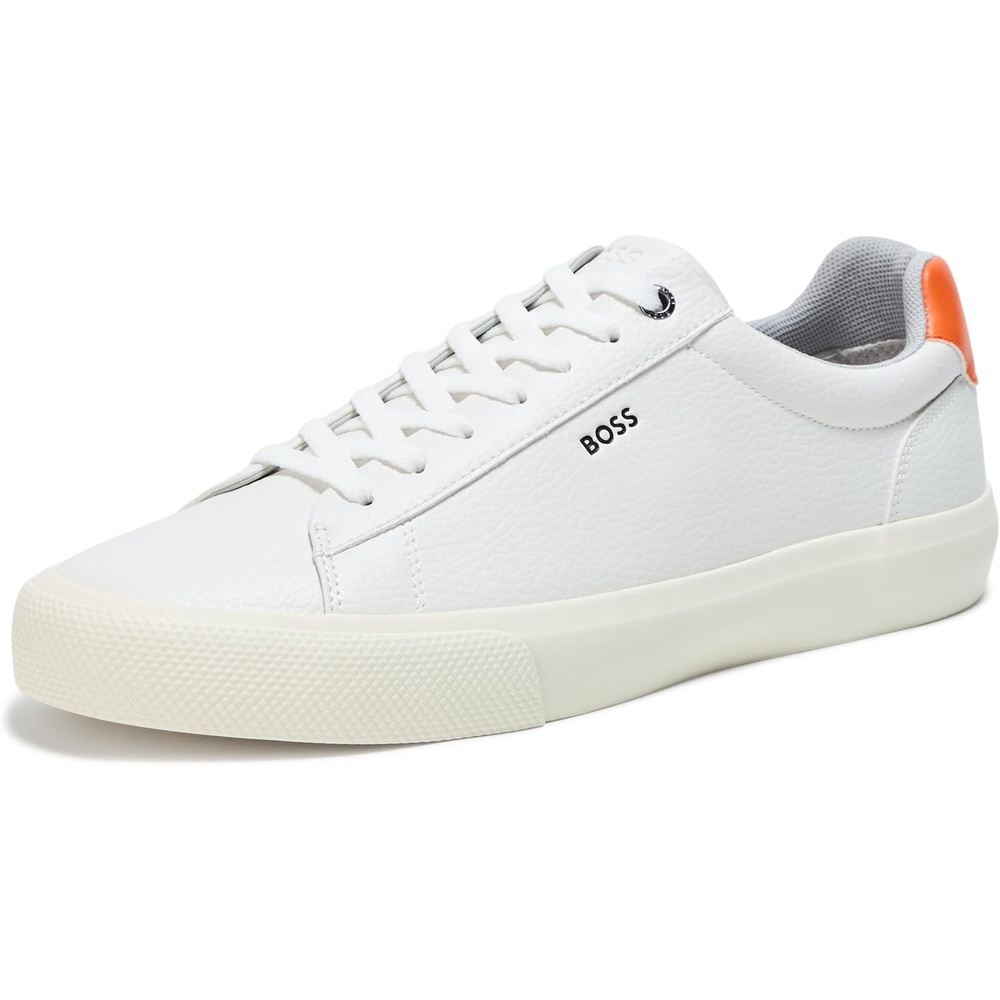 image:imageBOSS Mens Aiden Logo Block Leather Low Top SneakersSunbleached White